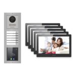 Hikvision PoE Video-Türsprechanlage 5-Familienhaus – Komplett-Set mit Touch-Display, DS-KH8520-WTE1, Aufputz – Türstation und Innenstation
