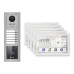 Hikvision PoE Video-Türsprechanlage 5-Familienhaus – Komplett-Set mit Touch-Display, DS-KH9510-WTE1(B), Aufputz – Türstation und Innenstation