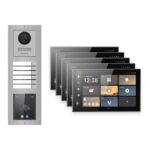 Hikvision PoE Video-Türsprechanlage 5-Familienhaus – Komplett-Set mit Touch-Display, DS-KH9570-WTE1/S, Aufputz – Türstation und Innenstation