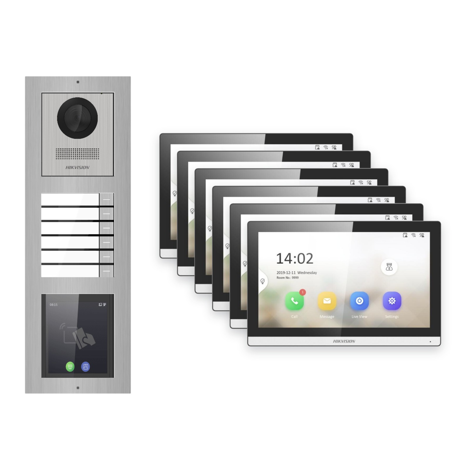 Hikvision PoE Video-Türsprechanlage 6-Familienhaus – Komplett-Set mit Touch-Display, DS-KH6350-WTE1, Aufputz Hikvision PoE Video-Türsprechanlage 6-Familienhaus – Komplett-Set mit Touch-Display, DS-KH6350-WTE1, Aufputz – Türstation und Innenstation