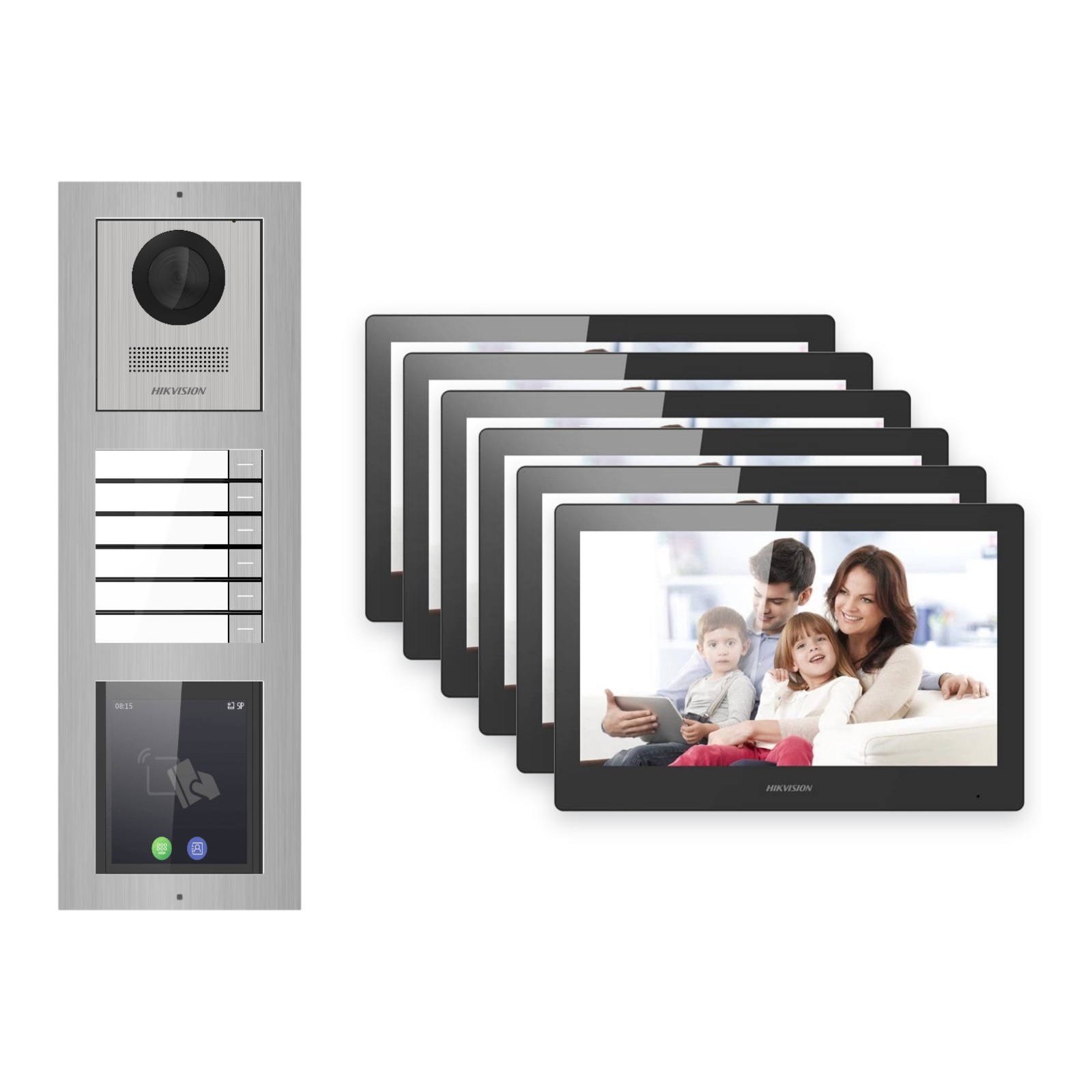 Hikvision PoE Video-Türsprechanlage 6-Familienhaus – Komplett-Set mit Touch-Display, DS-KH8520-WTE1, Aufputz Hikvision PoE Video-Türsprechanlage 6-Familienhaus – Komplett-Set mit Touch-Display, DS-KH8520-WTE1, Aufputz – Türstation und Innenstation