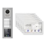 Hikvision PoE Video-Türsprechanlage 6-Familienhaus – Komplett-Set mit Touch-Display, DS-KH9510-WTE1(B), Aufputz – Türstation und Innenstation