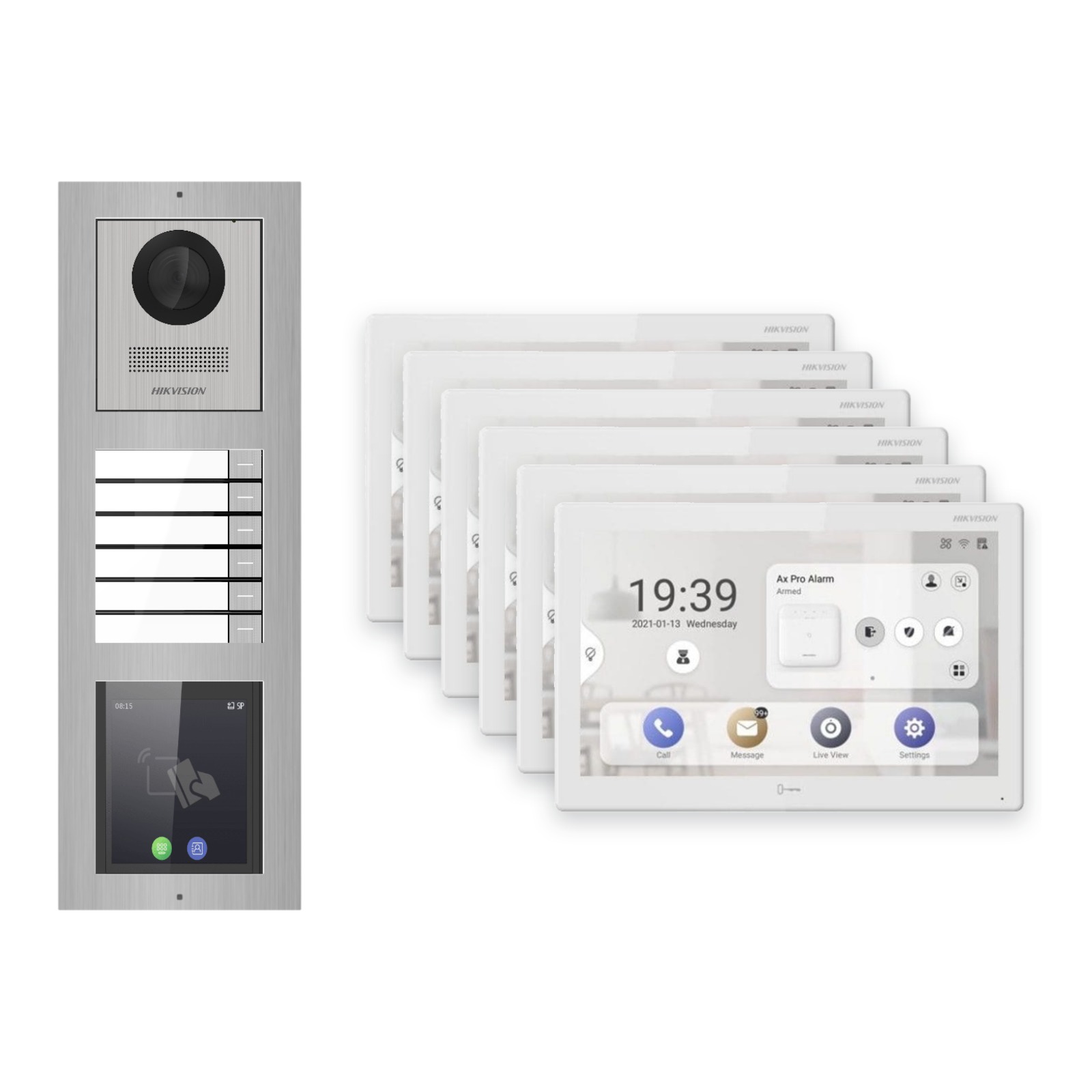 Hikvision PoE Video-Türsprechanlage 6-Familienhaus – Komplett-Set mit Touch-Display, DS-KH9510-WTE1(B), Aufputz Hikvision PoE Video-Türsprechanlage 6-Familienhaus – Komplett-Set mit Touch-Display, DS-KH9510-WTE1(B), Aufputz – Türstation und Innenstation