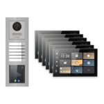Hikvision PoE Video-Türsprechanlage 6-Familienhaus – Komplett-Set mit Touch-Display, DS-KH9570-WTE1/S, Aufputz – Türstation und Innenstation