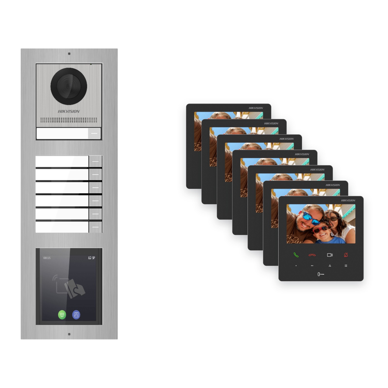 Hikvision PoE Video-Türsprechanlage 7-Familienhaus – Komplett-Set mit Touch-Display, DS-KH6110-WE1, Aufputz Hikvision PoE Video-Türsprechanlage 7-Familienhaus – Komplett-Set mit Touch-Display, DS-KH6110-WE1, Aufputz – Türstation und Innenstation