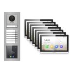 Hikvision PoE Video-Türsprechanlage 7-Familienhaus – Komplett-Set mit Touch-Display, DS-KH6350-WTE1, Aufputz – Türstation und Innenstation
