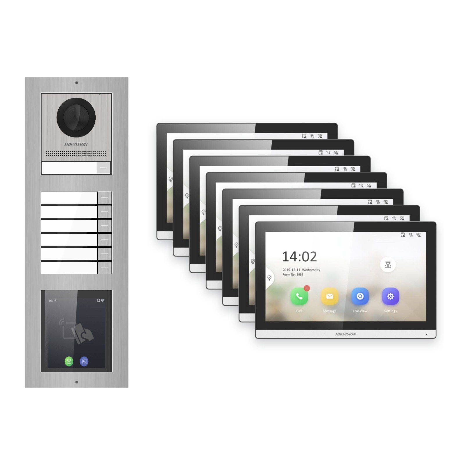 Hikvision PoE Video-Türsprechanlage 7-Familienhaus – Komplett-Set mit Touch-Display, DS-KH6350-WTE1, Aufputz Hikvision PoE Video-Türsprechanlage 7-Familienhaus – Komplett-Set mit Touch-Display, DS-KH6350-WTE1, Aufputz – Türstation und Innenstation