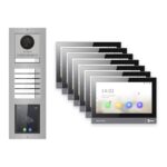 Hikvision PoE Video-Türsprechanlage 7-Familienhaus – Komplett-Set mit Touch-Display, DS-KH8381-WTE1, Aufputz – Türstation und Innenstation