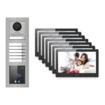 Hikvision PoE Video-Türsprechanlage 7-Familienhaus – Komplett-Set mit Touch-Display, DS-KH8520-WTE1, Aufputz – Türstation und Innenstation