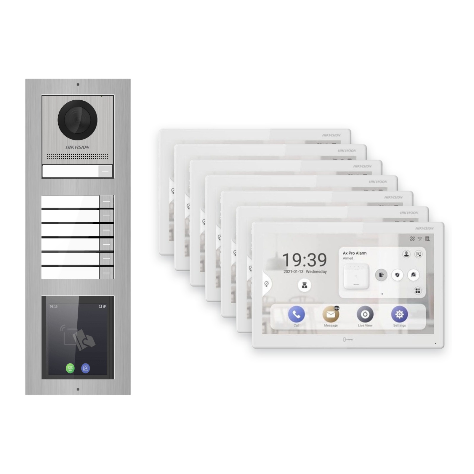 Hikvision PoE Video-Türsprechanlage 7-Familienhaus – Komplett-Set mit Touch-Display, DS-KH9510-WTE1(B), Aufputz Hikvision PoE Video-Türsprechanlage 7-Familienhaus – Komplett-Set mit Touch-Display, DS-KH9510-WTE1(B), Aufputz – Türstation und Innenstation