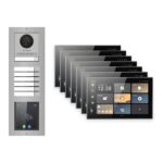 Hikvision PoE Video-Türsprechanlage 7-Familienhaus – Komplett-Set mit Touch-Display, DS-KH9570-WTE1/S, Aufputz – Türstation und Innenstation