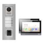 Hikvision PoE Video-Türsprechanlage 2-Familienhaus – Komplett-Set mit Fingerprint, DS-KH8381-WTE1, Unterputz – Türstation und Innenstation