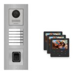 Hikvision PoE Video-Türsprechanlage 3-Familienhaus – Komplett-Set mit Fingerprint, DS-KH6110-WE1, Unterputz – Türstation und Innenstation