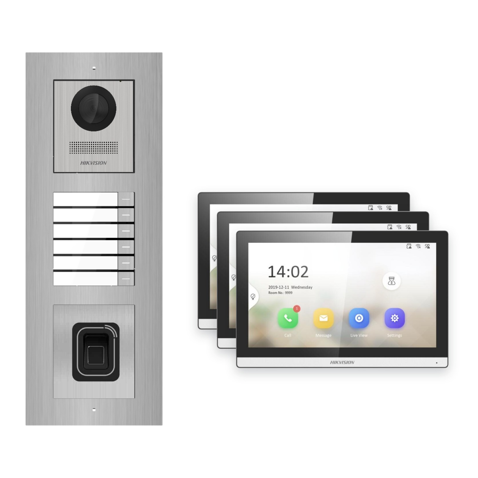 Hikvision PoE Video-Türsprechanlage 3-Familienhaus – Komplett-Set mit Fingerprint, DS-KH6350-WTE1, Unterputz Hikvision PoE Video-Türsprechanlage 3-Familienhaus – Komplett-Set mit Fingerprint, DS-KH6350-WTE1, Unterputz – Türstation und Innenstation