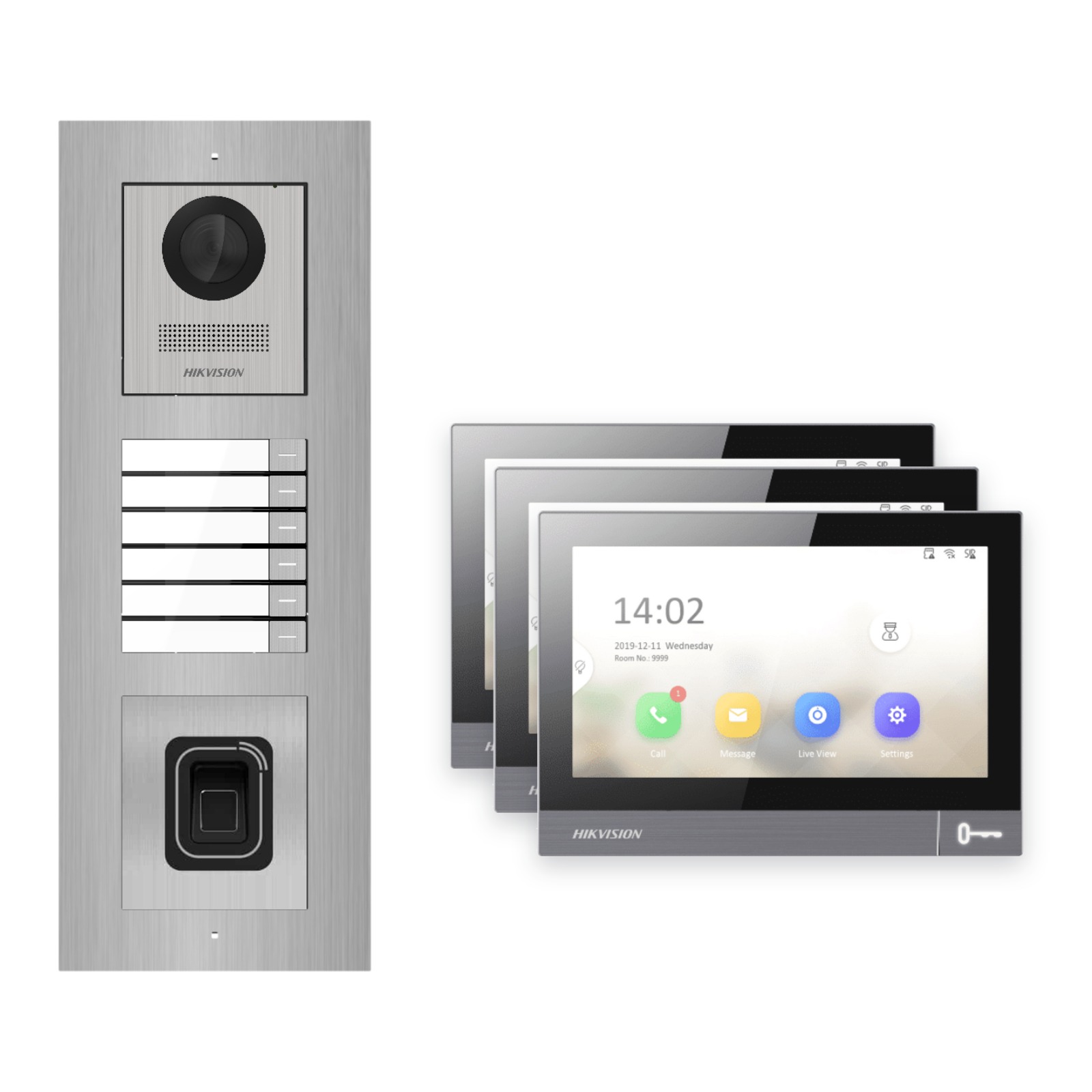 Hikvision PoE Video-Türsprechanlage 3-Familienhaus – Komplett-Set mit Fingerprint, DS-KH8381-WTE1, Unterputz Hikvision PoE Video-Türsprechanlage 3-Familienhaus – Komplett-Set mit Fingerprint, DS-KH8381-WTE1, Unterputz – Türstation und Innenstation