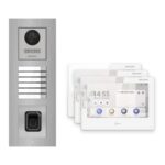 Hikvision PoE Video-Türsprechanlage 3-Familienhaus – Komplett-Set mit Fingerprint, DS-KH9310-WTE1(B), Unterputz – Türstation und Innenstation