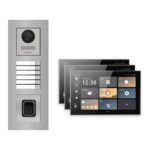 Hikvision PoE Video-Türsprechanlage 3-Familienhaus – Komplett-Set mit Fingerprint, DS-KH9570-WTE1/S, Unterputz – Türstation und Innenstation