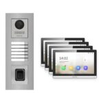 Hikvision PoE Video-Türsprechanlage 4-Familienhaus – Komplett-Set mit Fingerprint, DS-KH6350-WTE1, Unterputz – Türstation und Innenstation
