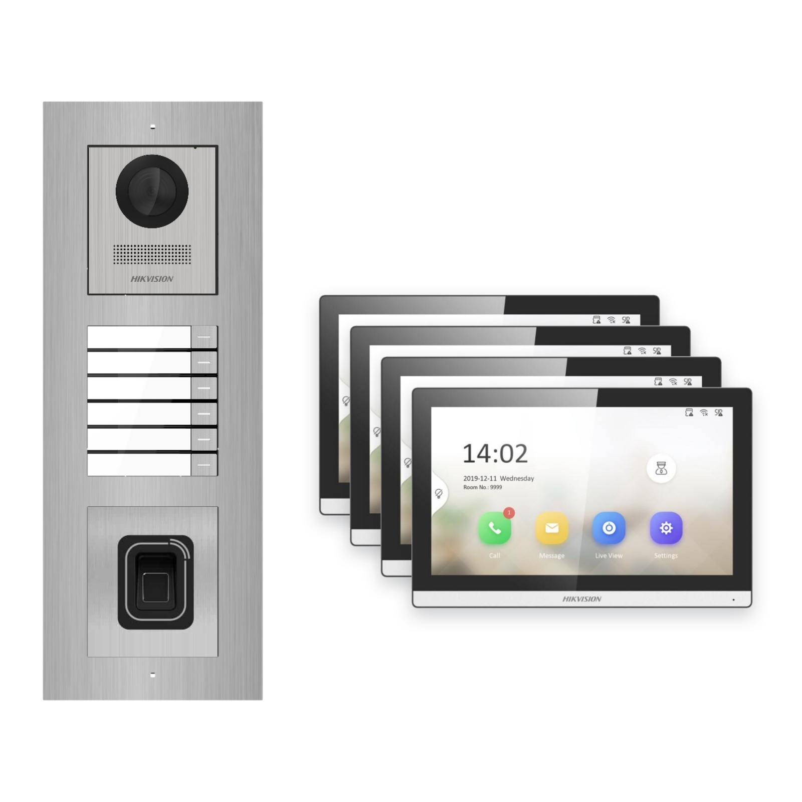 Hikvision PoE Video-Türsprechanlage 4-Familienhaus – Komplett-Set mit Fingerprint, DS-KH6350-WTE1, Unterputz Hikvision PoE Video-Türsprechanlage 4-Familienhaus – Komplett-Set mit Fingerprint, DS-KH6350-WTE1, Unterputz – Türstation und Innenstation