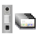 Hikvision PoE Video-Türsprechanlage 4-Familienhaus – Komplett-Set mit Fingerprint, DS-KH8381-WTE1, Unterputz – Türstation und Innenstation