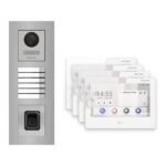 Hikvision PoE Video-Türsprechanlage 4-Familienhaus – Komplett-Set mit Fingerprint, DS-KH9310-WTE1(B), Unterputz – Türstation und Innenstation