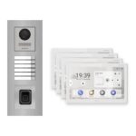 Hikvision PoE Video-Türsprechanlage 4-Familienhaus – Komplett-Set mit Fingerprint, DS-KH9510-WTE1(B), Unterputz – Türstation und Innenstation