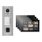 Hikvision PoE Video-Türsprechanlage 4-Familienhaus – Komplett-Set mit Fingerprint, DS-KH9570-WTE1/S, Unterputz – Türstation und Innenstation