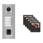 Hikvision PoE Video-Türsprechanlage 5-Familienhaus – Komplett-Set mit Fingerprint, DS-KH6110-WE1, Unterputz – Türstation und Innenstation