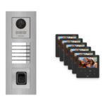 Hikvision PoE Video-Türsprechanlage 6-Familienhaus – Komplett-Set mit Fingerprint, DS-KH6110-WE1, Unterputz – Türstation und Innenstation