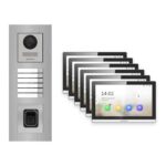 Hikvision PoE Video-Türsprechanlage 6-Familienhaus – Komplett-Set mit Fingerprint, DS-KH6350-WTE1, Unterputz – Türstation und Innenstation