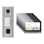 Hikvision PoE Video-Türsprechanlage 6-Familienhaus – Komplett-Set mit Fingerprint, DS-KH8381-WTE1, Unterputz – Türstation und Innenstation