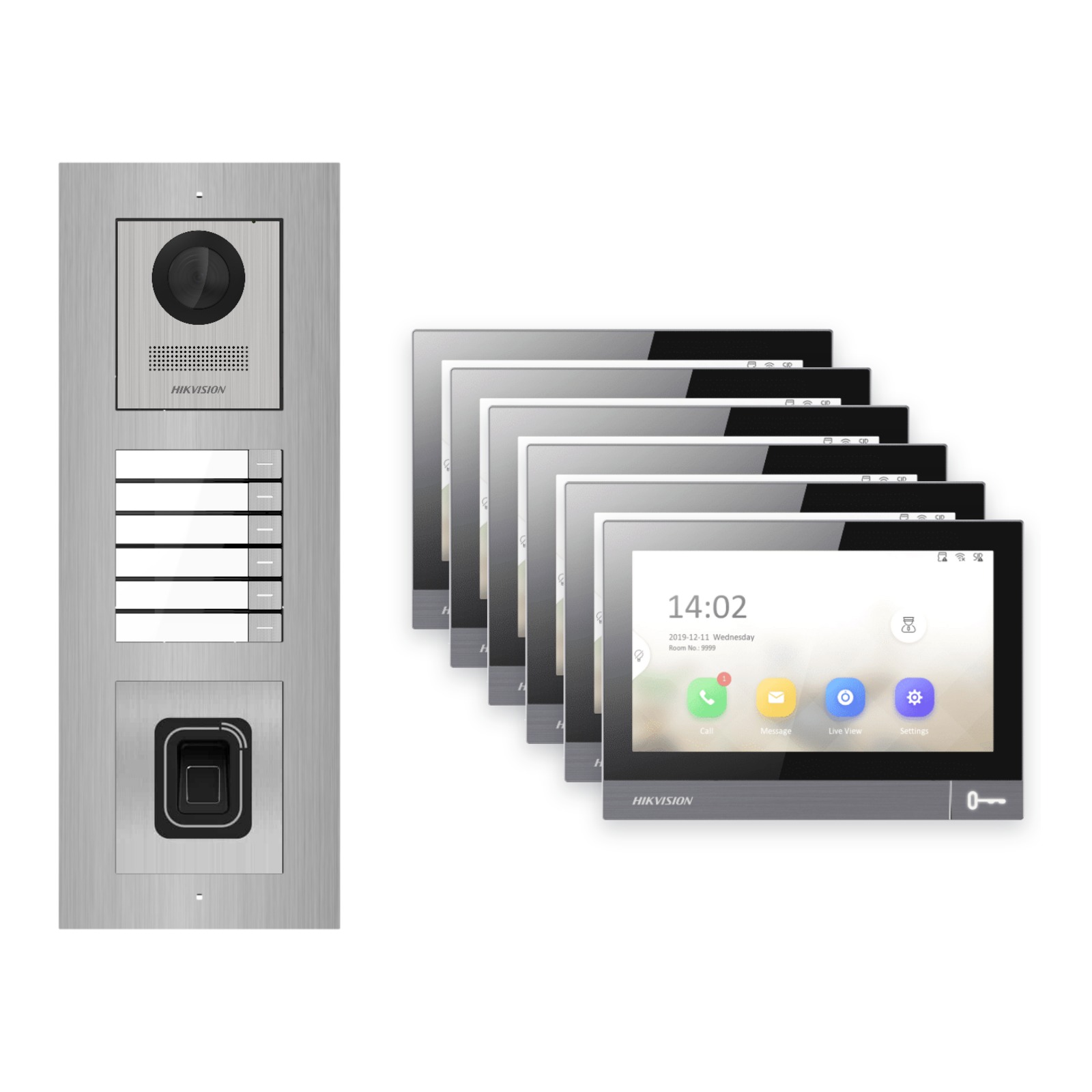 Hikvision PoE Video-Türsprechanlage 6-Familienhaus – Komplett-Set mit Fingerprint, DS-KH8381-WTE1, Unterputz Hikvision PoE Video-Türsprechanlage 6-Familienhaus – Komplett-Set mit Fingerprint, DS-KH8381-WTE1, Unterputz – Türstation und Innenstation