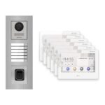 Hikvision PoE Video-Türsprechanlage 6-Familienhaus – Komplett-Set mit Fingerprint, DS-KH9310-WTE1(B), Unterputz – Türstation und Innenstation