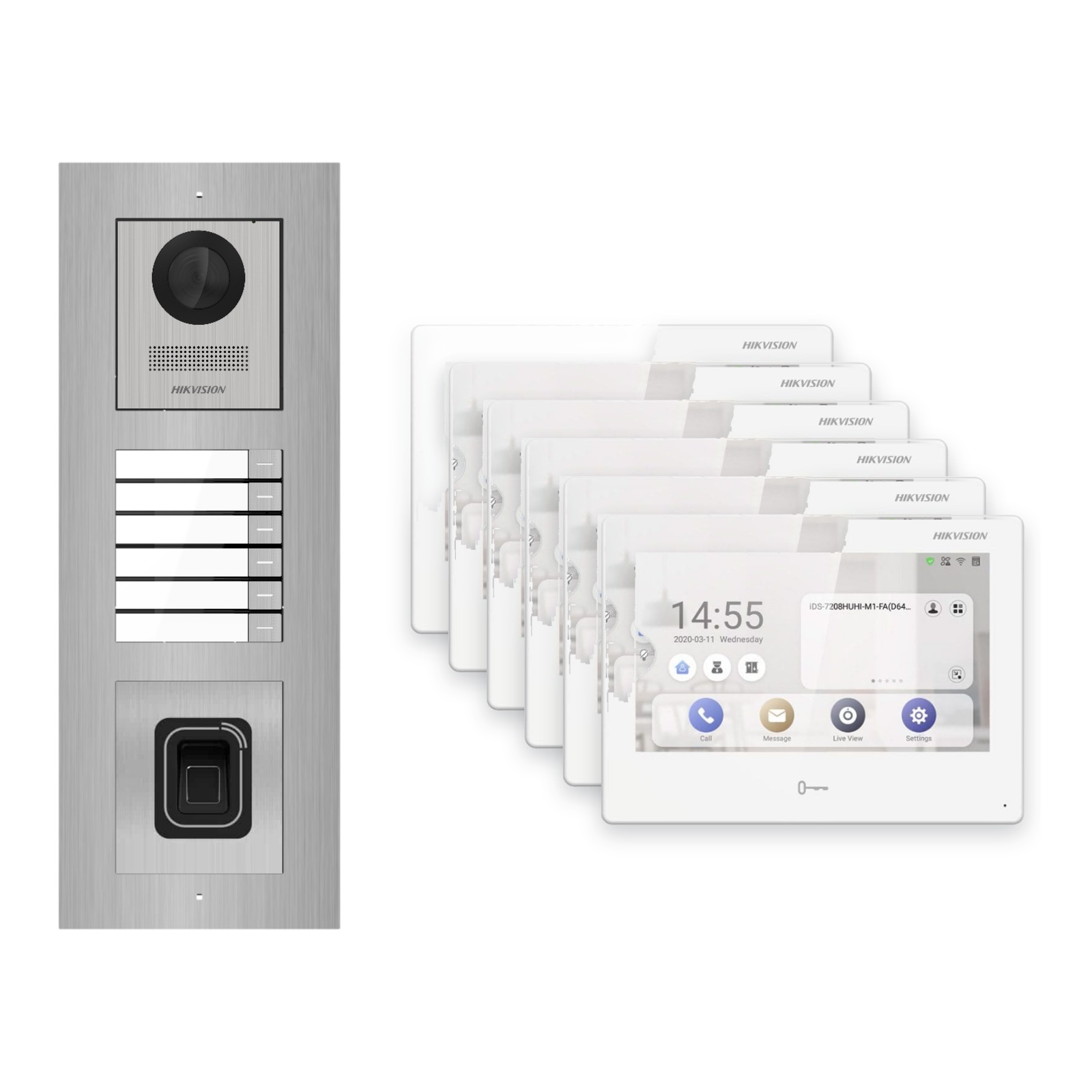 Hikvision PoE Video-Türsprechanlage 6-Familienhaus – Komplett-Set mit Fingerprint, DS-KH9310-WTE1(B), Unterputz Hikvision PoE Video-Türsprechanlage 6-Familienhaus – Komplett-Set mit Fingerprint, DS-KH9310-WTE1(B), Unterputz – Türstation und Innenstation
