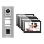 Hikvision PoE Video-Türsprechanlage 6-Familienhaus – Komplett-Set mit Fingerprint, DS-KH8520-WTE1, Unterputz – Türstation und Innenstation
