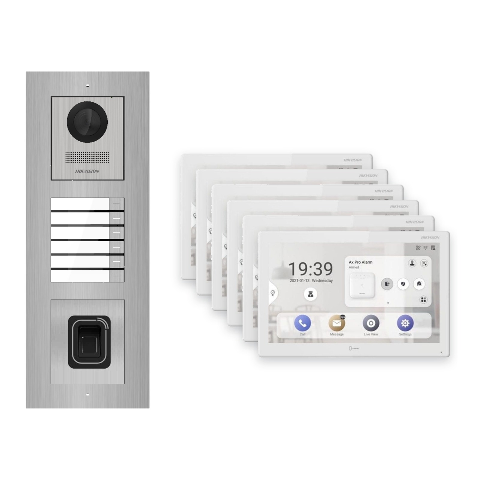 Hikvision PoE Video-Türsprechanlage 6-Familienhaus – Komplett-Set mit Fingerprint, DS-KH9510-WTE1(B), Unterputz Hikvision PoE Video-Türsprechanlage 6-Familienhaus – Komplett-Set mit Fingerprint, DS-KH9510-WTE1(B), Unterputz – Türstation und Innenstation