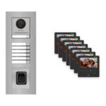 Hikvision PoE Video-Türsprechanlage 7-Familienhaus – Komplett-Set mit Fingerprint, DS-KH6110-WE1, Unterputz – Türstation und Innenstation