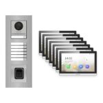 Hikvision PoE Video-Türsprechanlage 7-Familienhaus – Komplett-Set mit Fingerprint, DS-KH6350-WTE1, Unterputz – Türstation und Innenstation