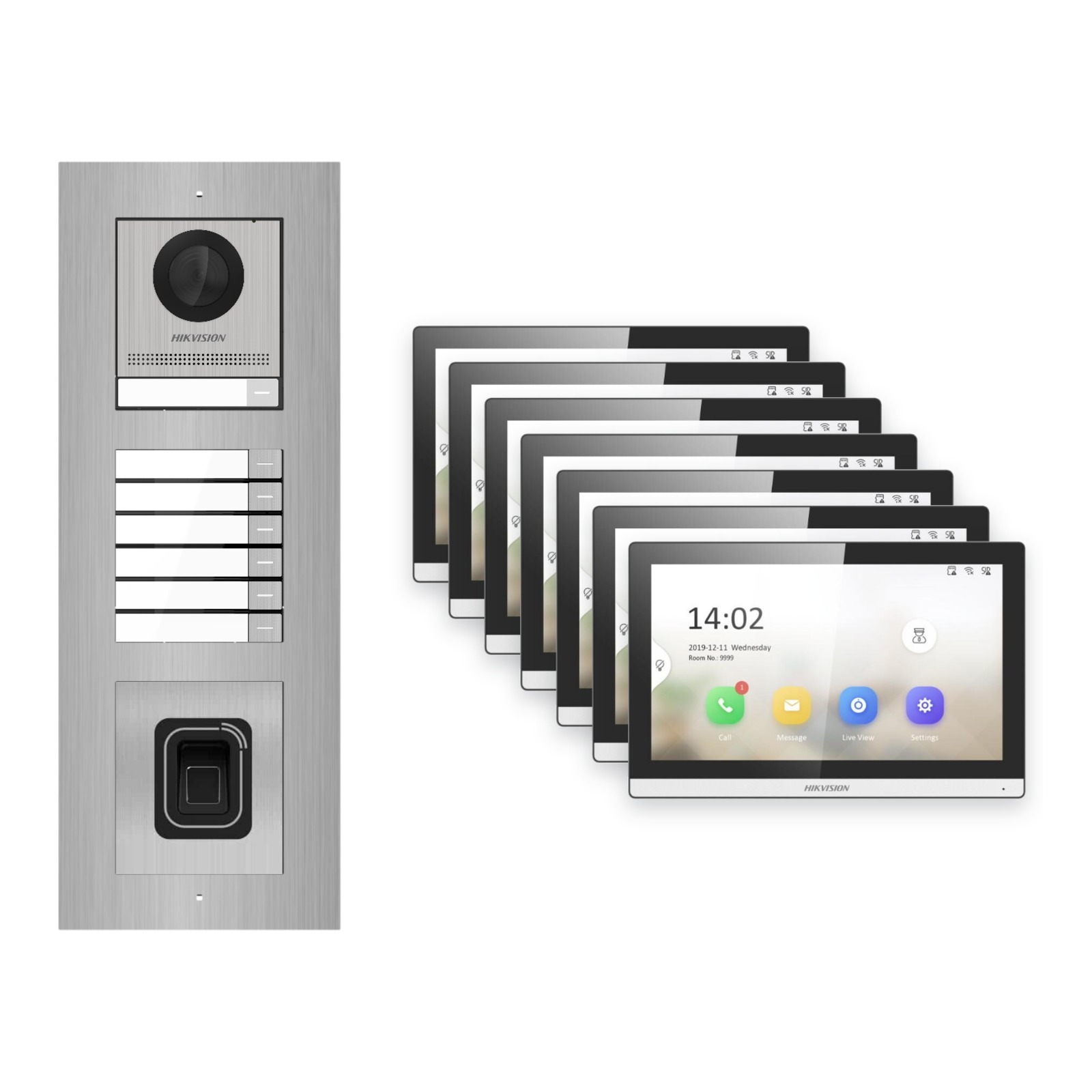 Hikvision PoE Video-Türsprechanlage 7-Familienhaus – Komplett-Set mit Fingerprint, DS-KH6350-WTE1, Unterputz Hikvision PoE Video-Türsprechanlage 7-Familienhaus – Komplett-Set mit Fingerprint, DS-KH6350-WTE1, Unterputz – Türstation und Innenstation