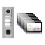 Hikvision PoE Video-Türsprechanlage 7-Familienhaus – Komplett-Set mit Fingerprint, DS-KH8381-WTE1, Unterputz – Türstation und Innenstation