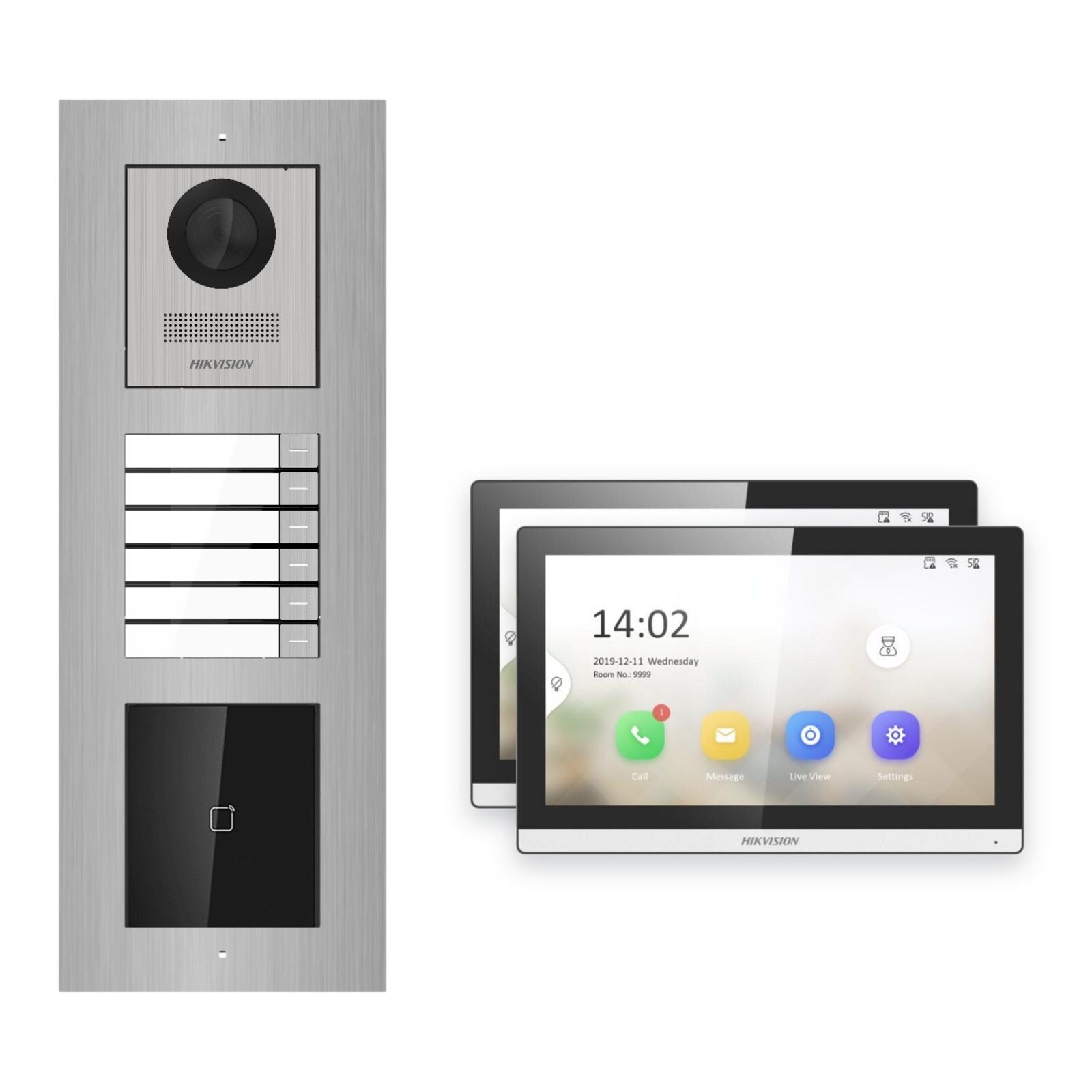 Hikvision PoE Video-Türsprechanlage 2-Familienhaus – Komplett-Set mit Kartenleser, DS-KH6350-WTE1, Unterputz Hikvision PoE Video-Türsprechanlage 2-Familienhaus – Komplett-Set mit Kartenleser, DS-KH6350-WTE1, Unterputz – Türstation und Innenstation
