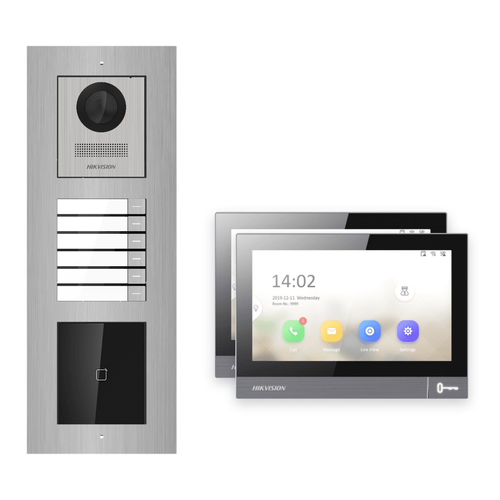 Hikvision PoE Video-Türsprechanlage 2-Familienhaus – Komplett-Set mit Kartenleser, DS-KH8381-WTE1, Unterputz Hikvision PoE Video-Türsprechanlage 2-Familienhaus – Komplett-Set mit Kartenleser, DS-KH8381-WTE1, Unterputz – Türstation und Innenstation
