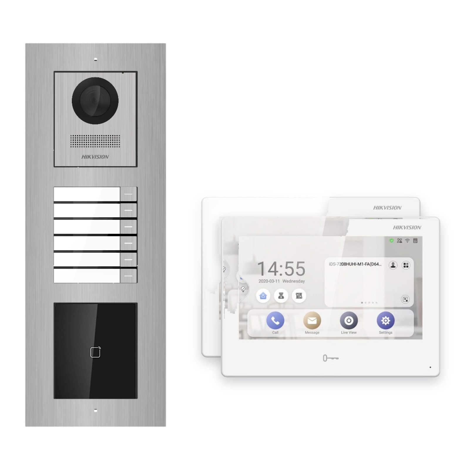 Hikvision PoE Video-Türsprechanlage 2-Familienhaus – Komplett-Set mit Kartenleser, DS-KH9310-WTE1(B), Unterputz Hikvision PoE Video-Türsprechanlage 2-Familienhaus – Komplett-Set mit Kartenleser, DS-KH9310-WTE1(B), Unterputz – Türstation und Innenstation