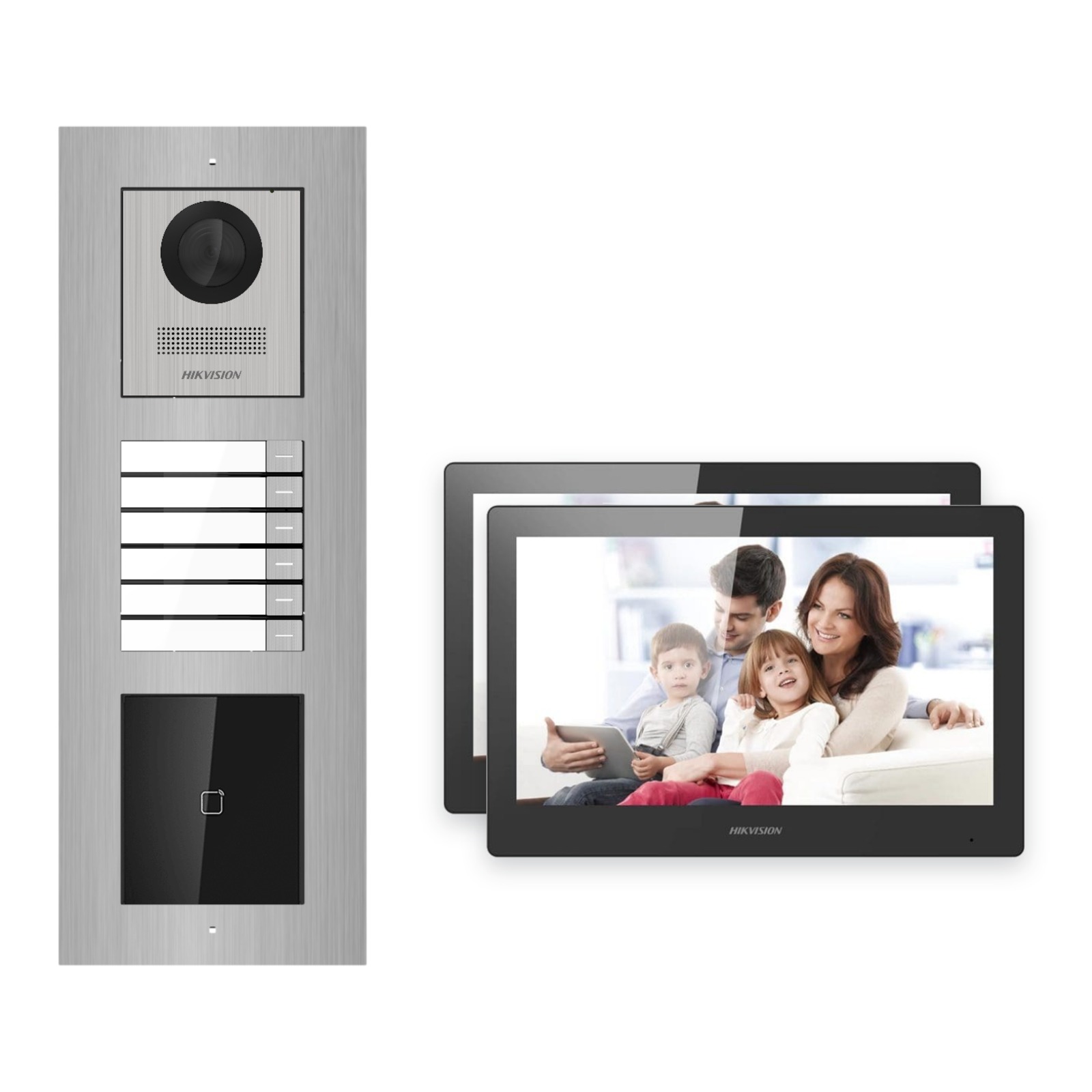 Hikvision PoE Video-Türsprechanlage 2-Familienhaus – Komplett-Set mit Kartenleser, DS-KH8520-WTE1, Unterputz Hikvision PoE Video-Türsprechanlage 2-Familienhaus – Komplett-Set mit Kartenleser, DS-KH8520-WTE1, Unterputz – Türstation und Innenstation