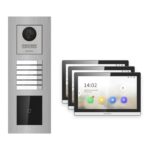 Hikvision PoE Video-Türsprechanlage 3-Familienhaus – Komplett-Set mit Kartenleser, DS-KH6350-WTE1, Unterputz – Türstation und Innenstation