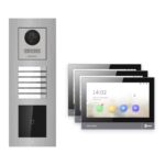 Hikvision PoE Video-Türsprechanlage 3-Familienhaus – Komplett-Set mit Kartenleser, DS-KH8381-WTE1, Unterputz – Türstation und Innenstation