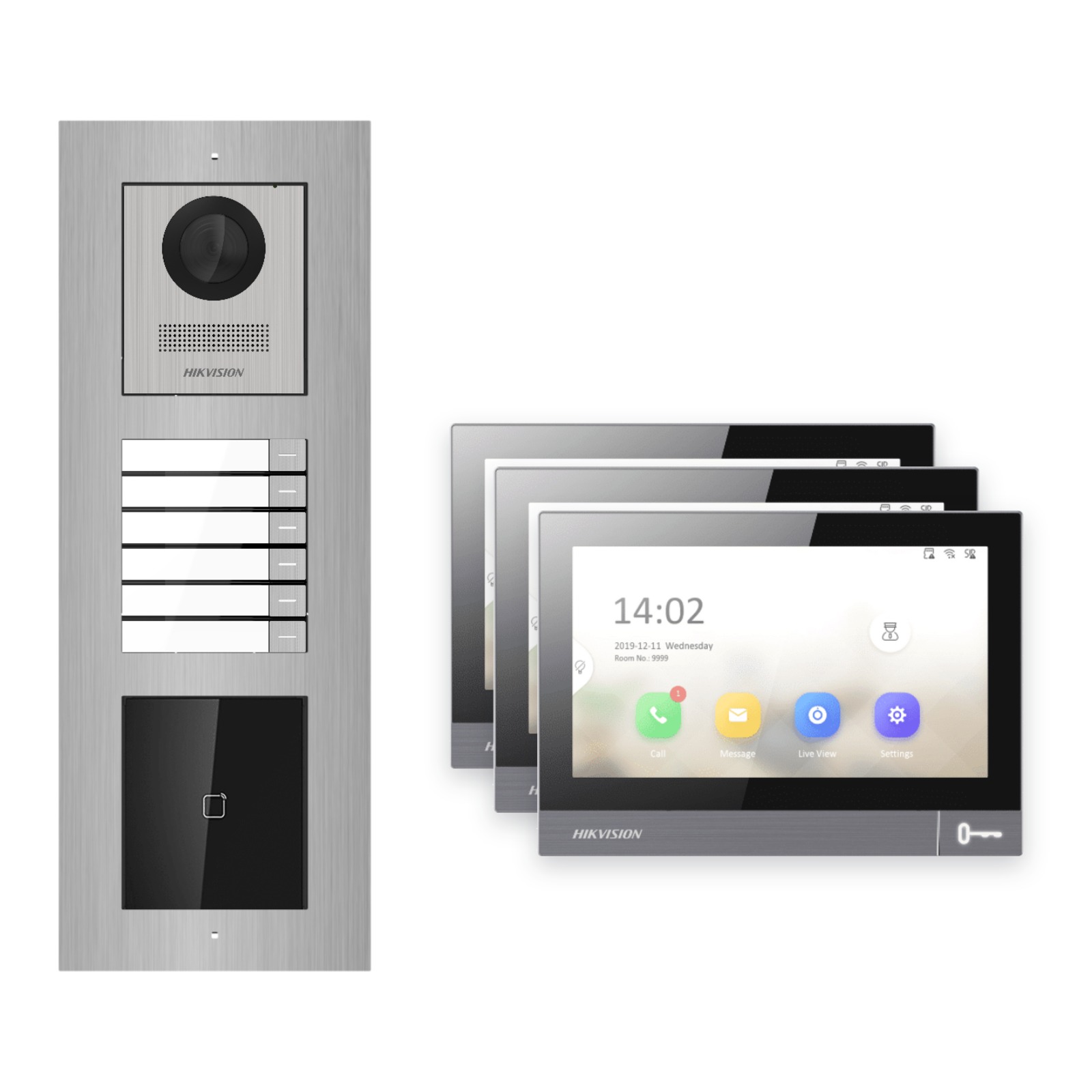 Hikvision PoE Video-Türsprechanlage 3-Familienhaus – Komplett-Set mit Kartenleser, DS-KH8381-WTE1, Unterputz Hikvision PoE Video-Türsprechanlage 3-Familienhaus – Komplett-Set mit Kartenleser, DS-KH8381-WTE1, Unterputz – Türstation und Innenstation