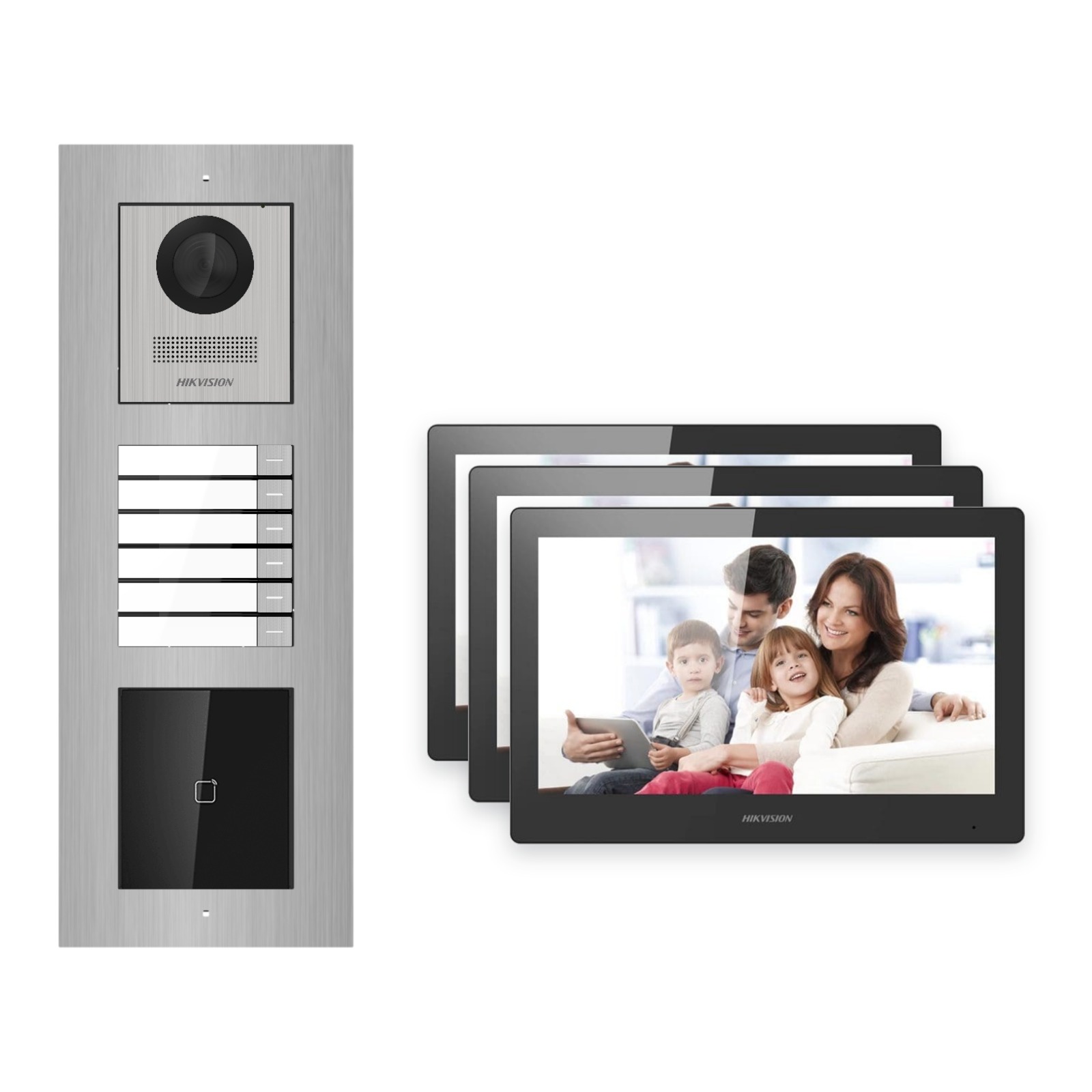 Hikvision PoE Video-Türsprechanlage 3-Familienhaus – Komplett-Set mit Kartenleser, DS-KH8520-WTE1, Unterputz Hikvision PoE Video-Türsprechanlage 3-Familienhaus – Komplett-Set mit Kartenleser, DS-KH8520-WTE1, Unterputz – Türstation und Innenstation