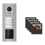 Hikvision PoE Video-Türsprechanlage 4-Familienhaus – Komplett-Set mit Kartenleser, DS-KH6110-WE1, Unterputz – Türstation und Innenstation