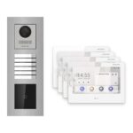 Hikvision PoE Video-Türsprechanlage 4-Familienhaus – Komplett-Set mit Kartenleser, DS-KH9310-WTE1(B), Unterputz – Türstation und Innenstation